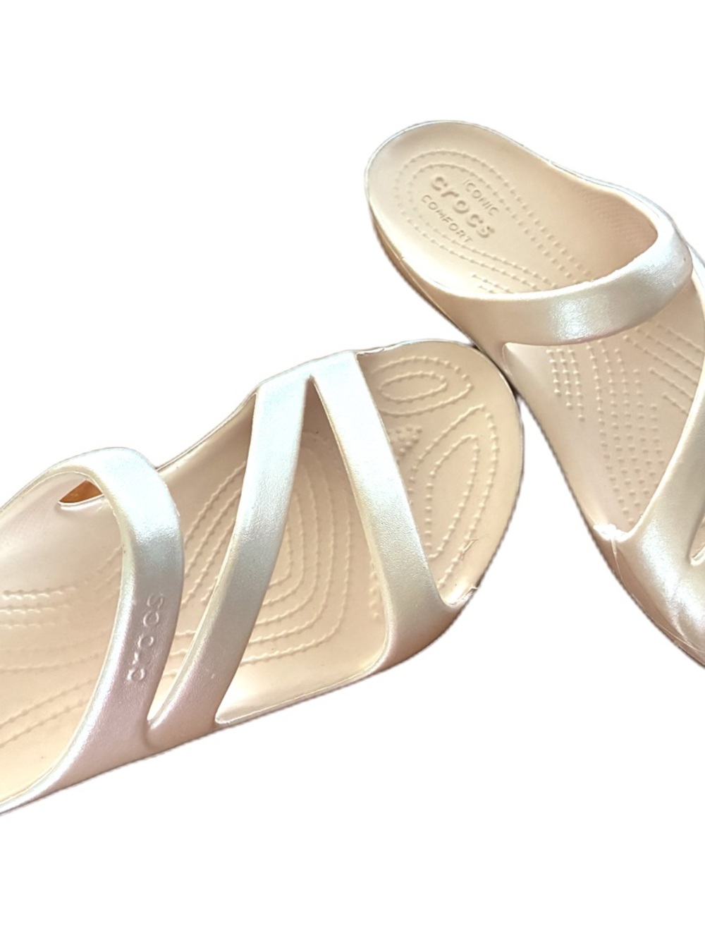 CROCS Metallic Rose Gold Strappy Slide Sandals - Picture 2 of 3